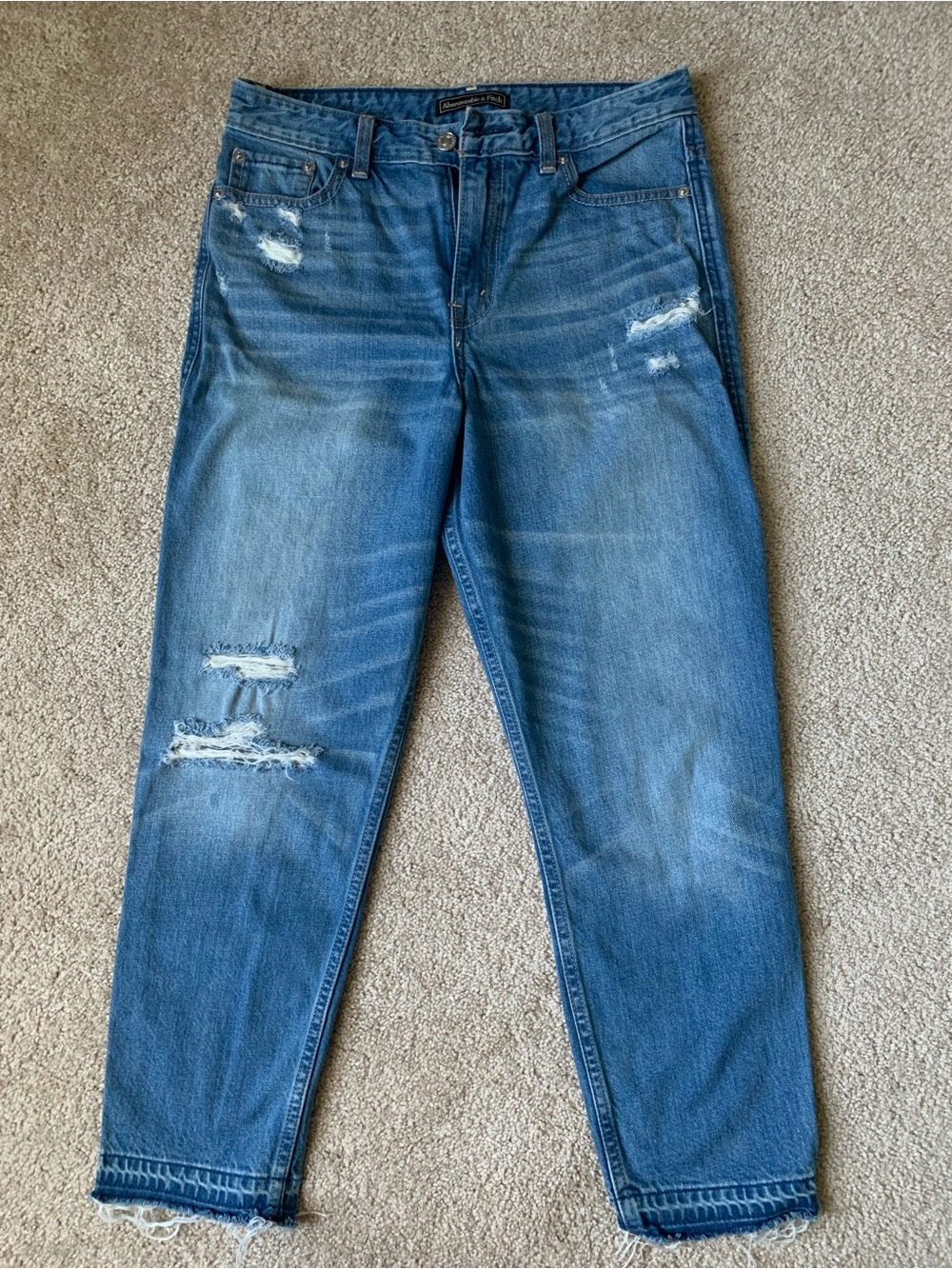 Abercrombie & Fitch Women's Straight Leg Distressed Blue Jeans